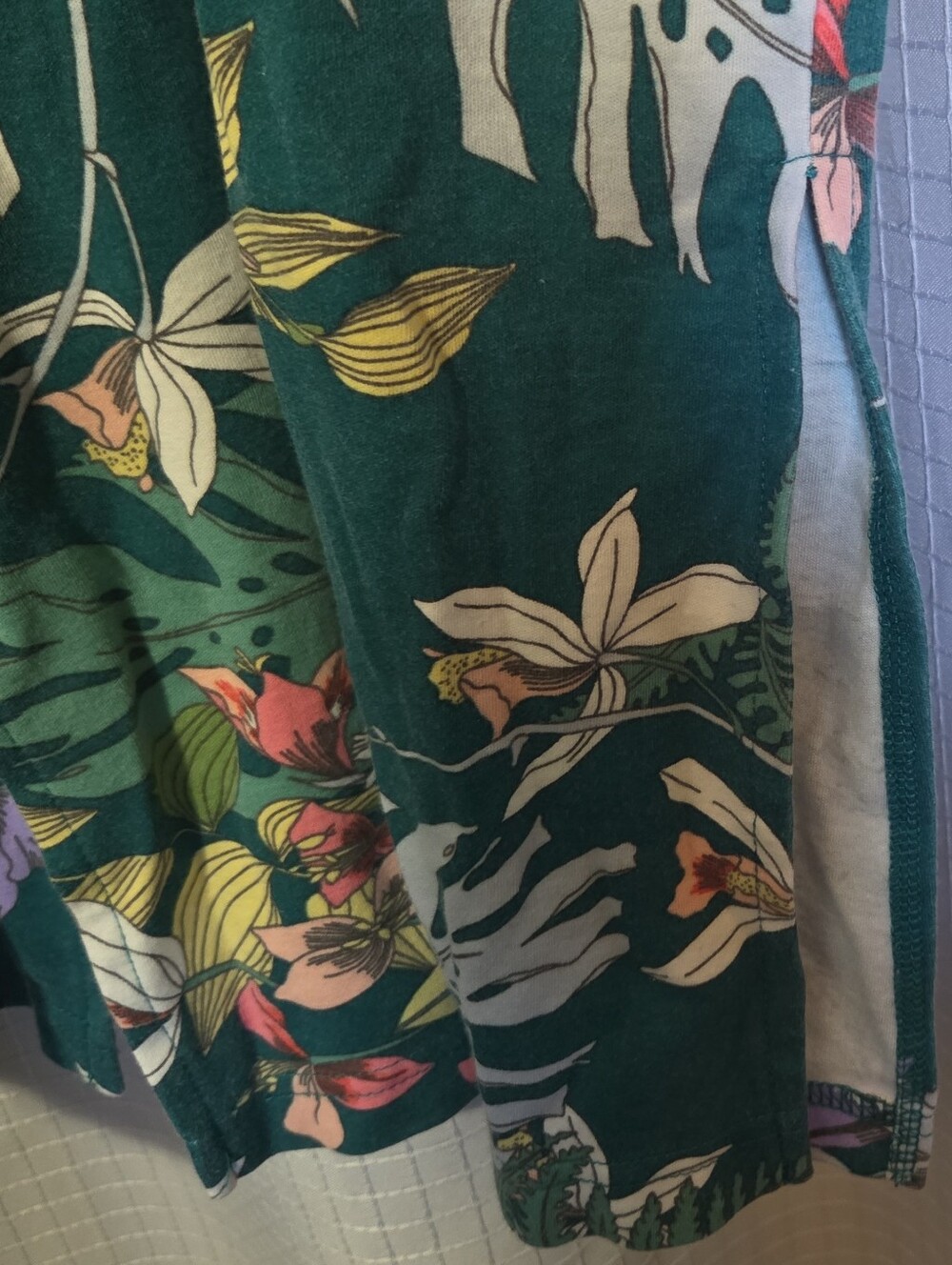 Miss Elaine Relax Size XL Robe Front Zip Green Floral Side Seam Slit Long Sleeve - Picture 6 of 8